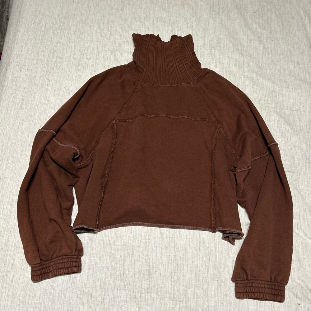 Aerie New Heights Turtle Neck Sweatshirt Canyon Sun Brown size Large - Picture 2 of 4